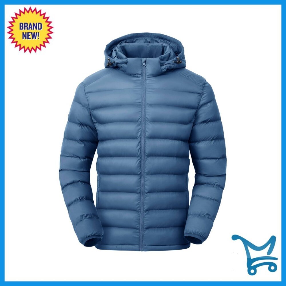 Men's Lightweight Puffer Jacket Detachable Hood Water Resistant Winter Down